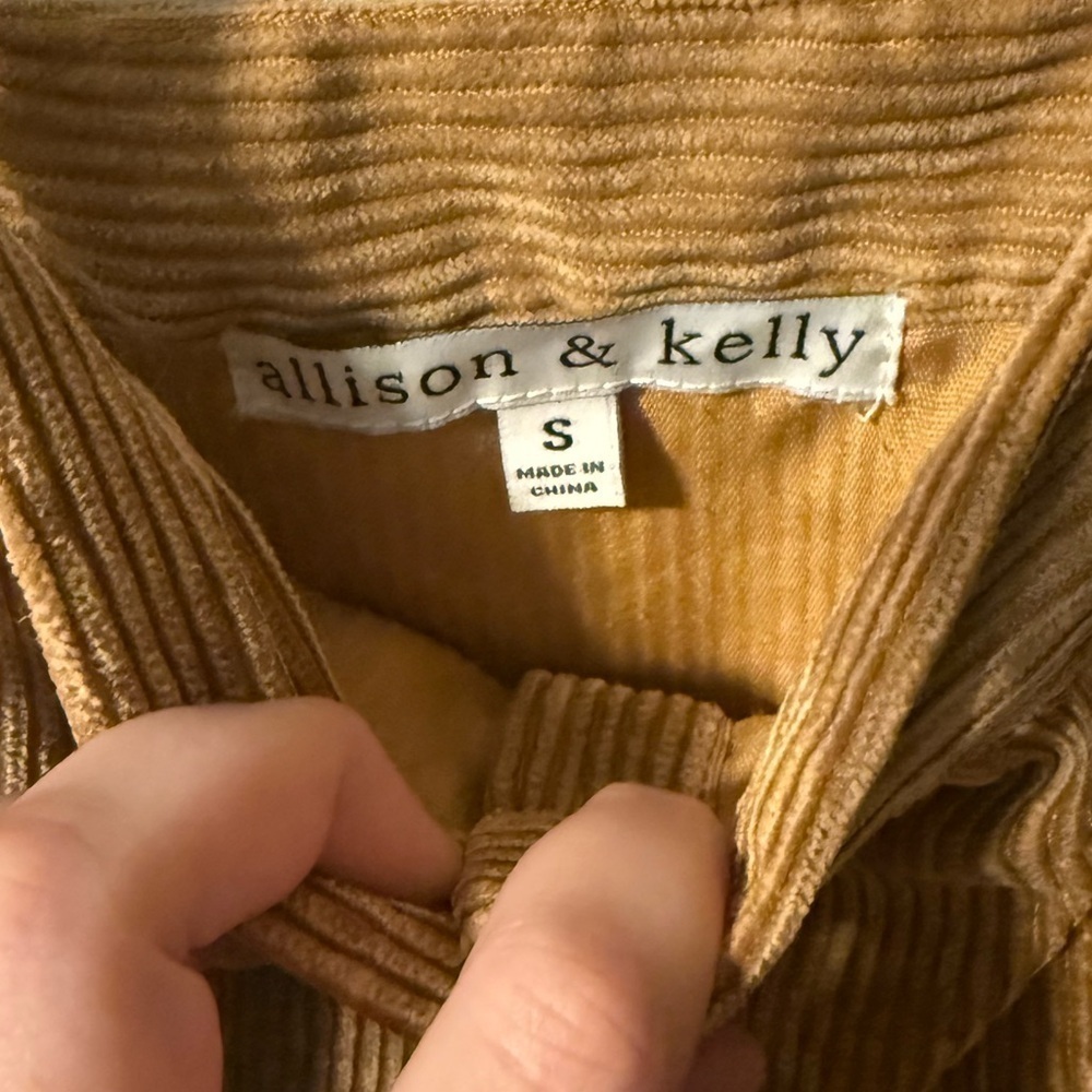 Elegant Button-Up Corduroy Mini Dress in Tan - Picture 3 of 3